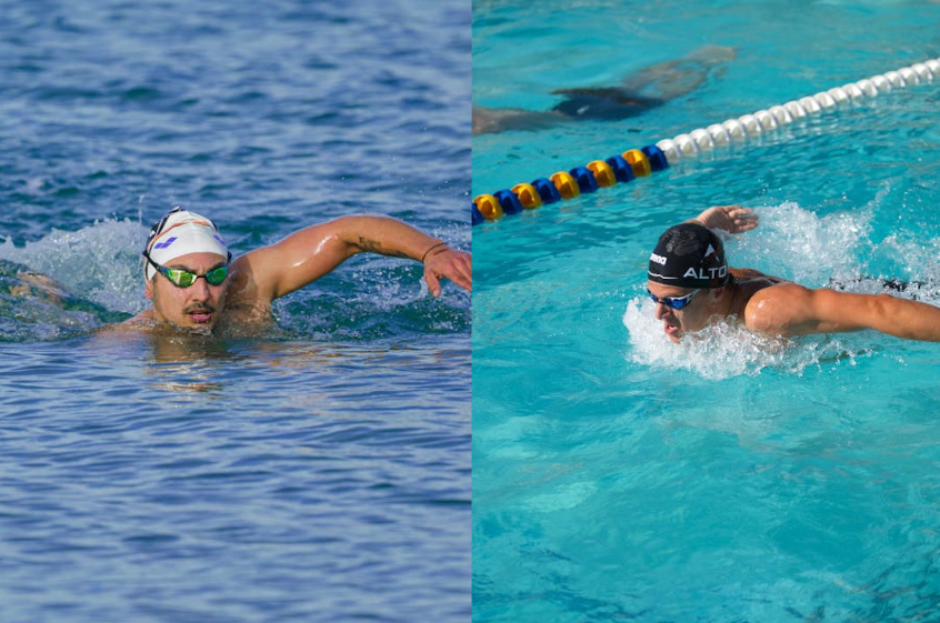 pool vs ocean swimming comparison with swimmers training in open water and a lap pool
