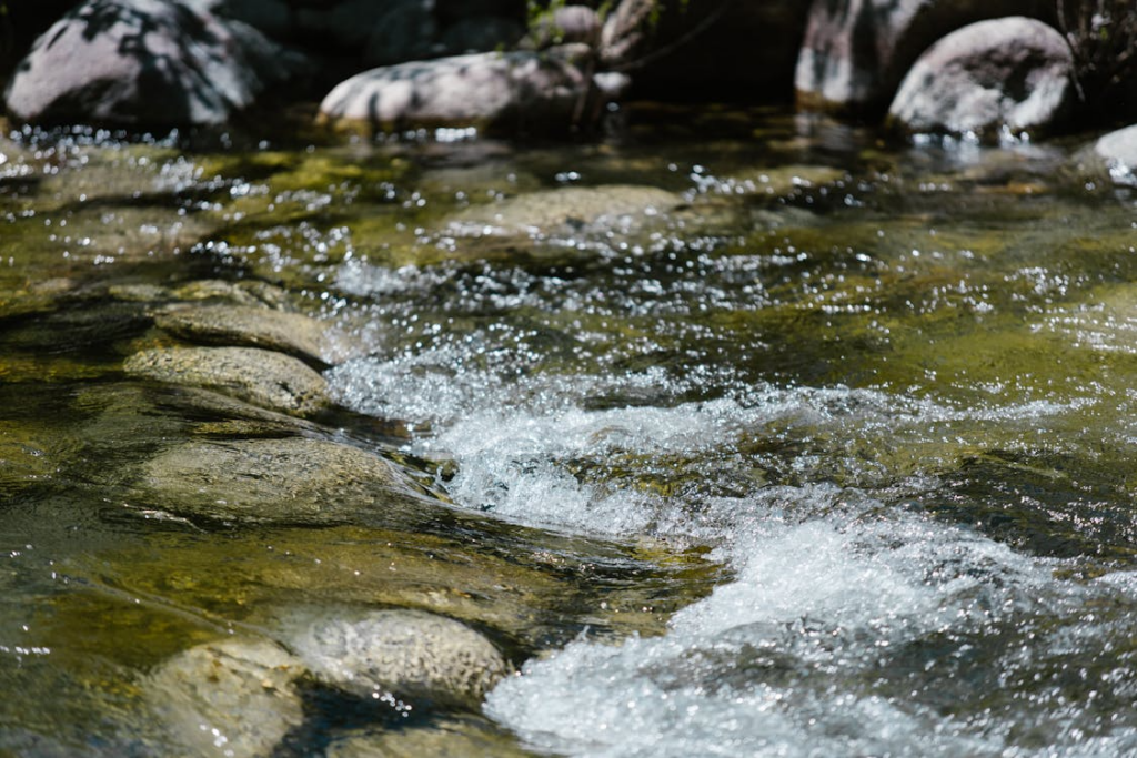Cleanest water in the world flowing through a clear rocky mountain stream